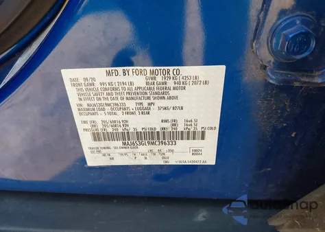 2021 Ford Ecosport Se из США, поврежденный, VIN MAJ6S3GL9MC396333